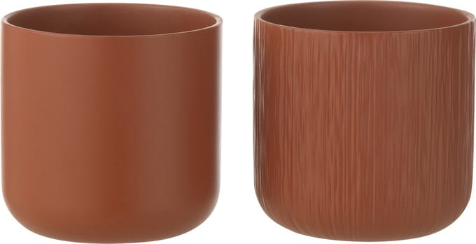 J-Line bloempot Gen - keramiek - bruin - medium - 2 stuks - Ø 15 cm