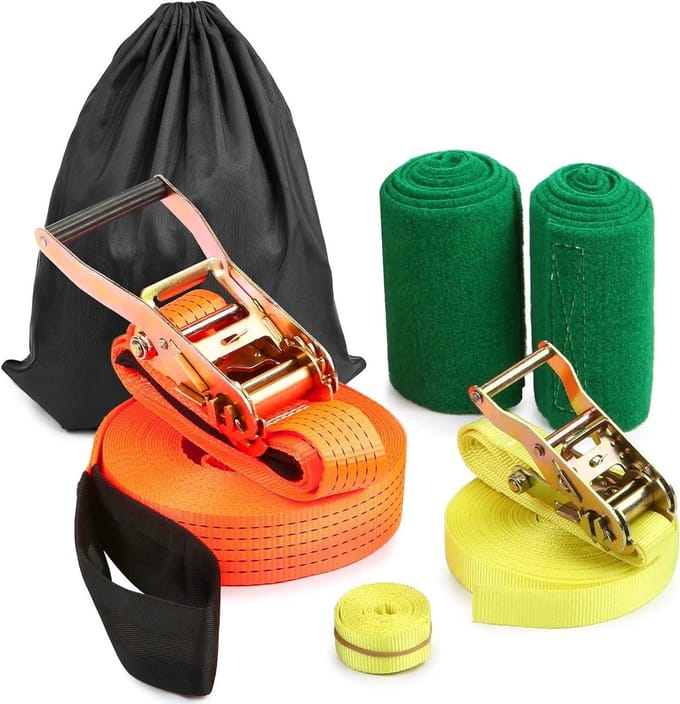 Slackline Kit - Balanslijn Set - Outdoor Training - Inclusief Trainingslijn - 15 Meter - Blauw