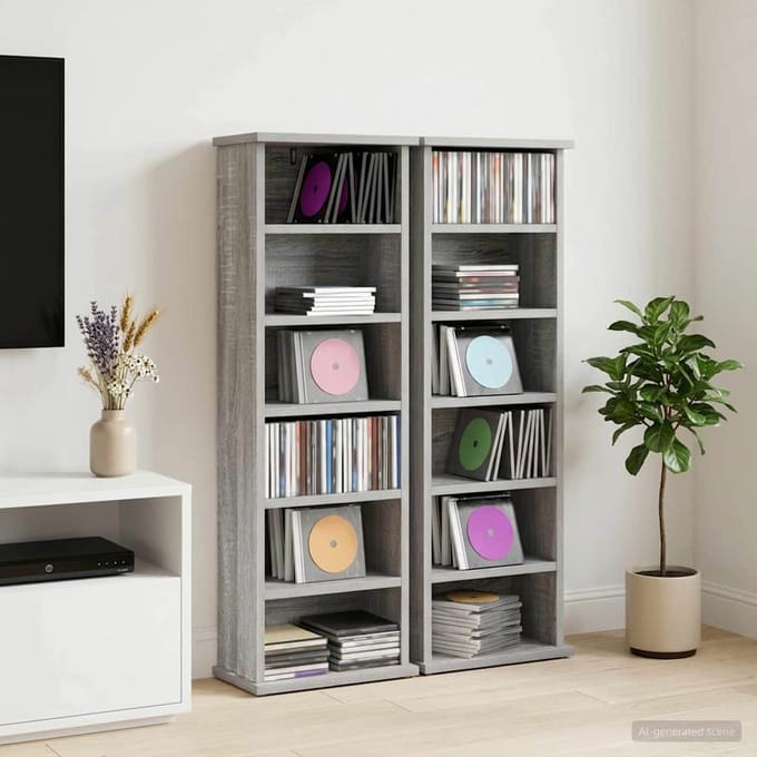 vidaXL - CD - Kast - 2 - st - Grijs - Sonoma - 60 - x - 17 - x - 92 - cm - Bewerkt - hout