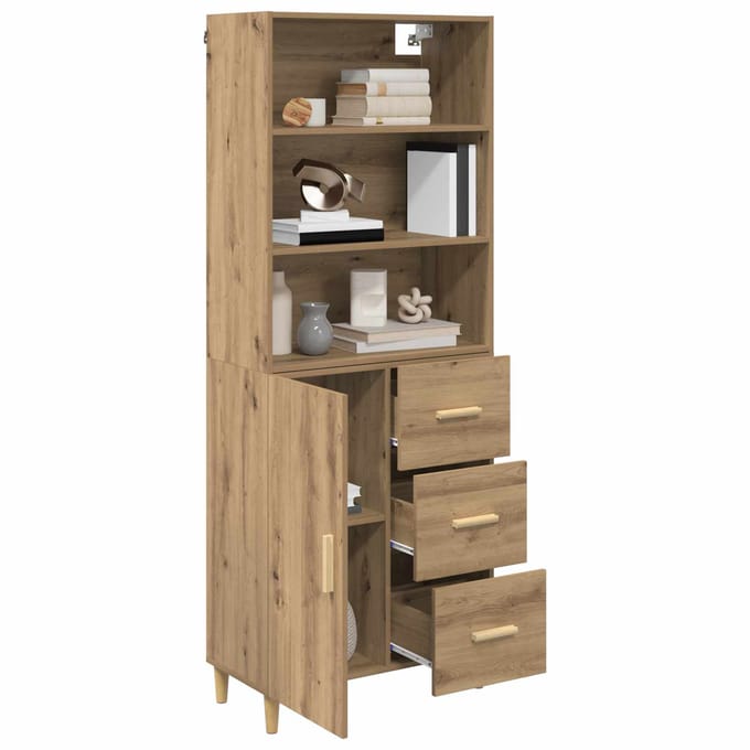 vidaXL - Highboard - Artisan - Eiken - 69,5 - x - 32,5 - x - 180 - cm - Bewerkt - hout