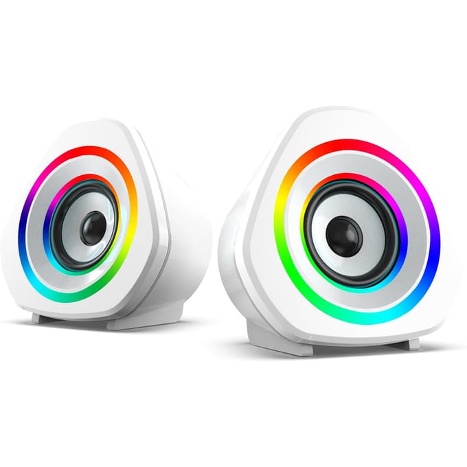 Ensemble d'enceintes SADA pour ordinateur de bureau, PC, ordinateur portable, filaire 3,5 mm, alimentation USB RGB Light blanc
