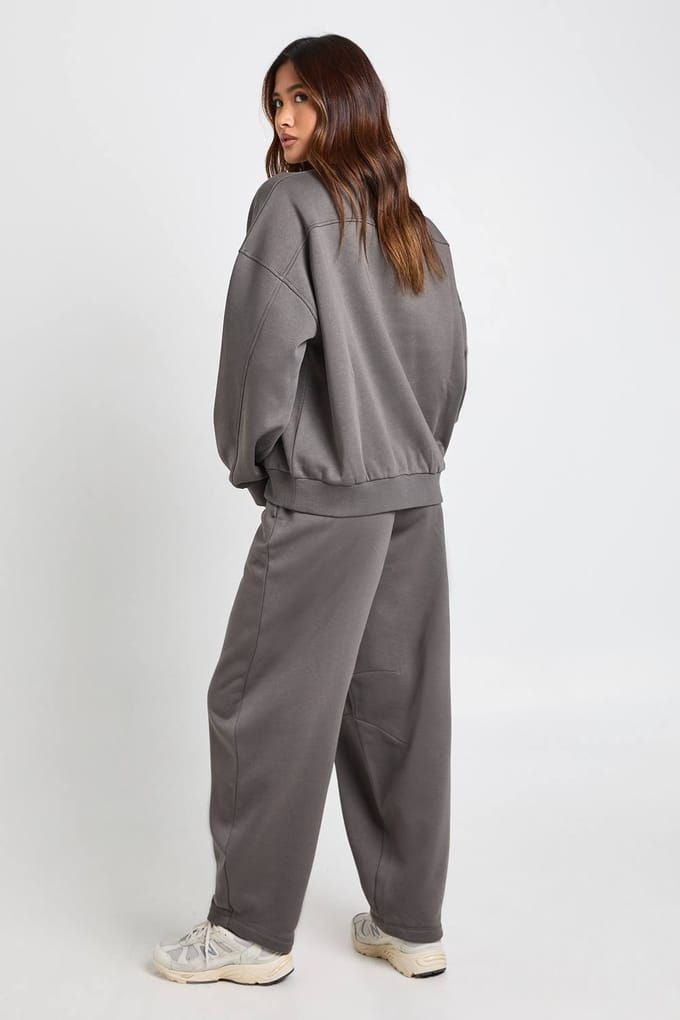 boohoo Dames Naaddetail Sweatshirt Barrel Jogger Trainingspak | Charcoal | Maat: Medium