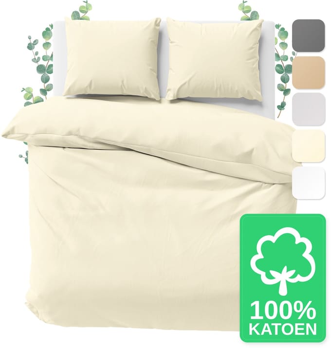 JACOBSON Dekbedovertrek - 200x220 cm + 1 Kussensloop 80x80 cm - 100% katoen - met Rits - Crème