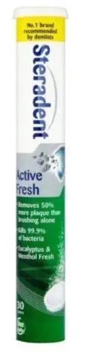 Steradent Reinigingstabletten – Active Fresh Plus - Voordeelverpakking 3 x 30 Stuks