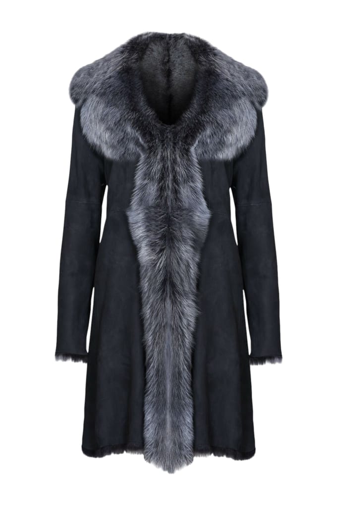 Dames zwarte zilveren Toscaanse schapen suède trenchcoat - Celeste