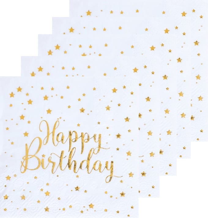 Verjaardag feest servetten happy birthday - 100x - wit - 24 x 24 cm