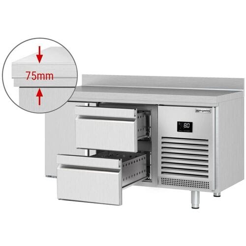 GGM Gastro Kühltisch Premium PLUS - 1468x600mm - mit 1 Tür, 2 Schubladen - mit Aufkantung