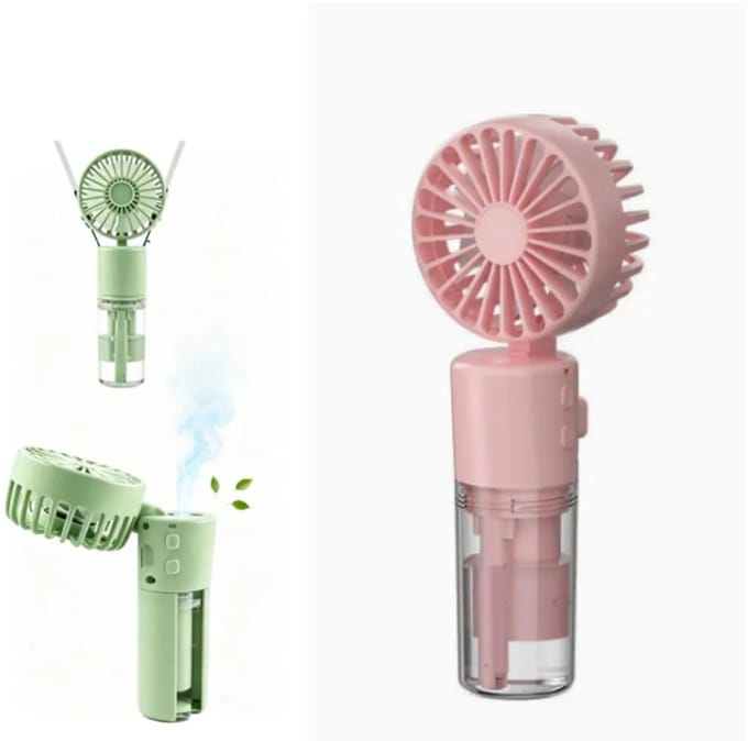 Handventilator met waterkoeling, draagbare miniventilator, zakventilator met vier snelheden, opvouwbare USB-ventilator, roze