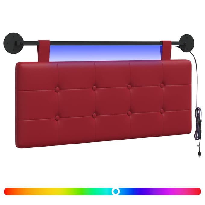 vidaXL - Hangend - hoofdbord - Met - LED-verlichting - Wijnrood - Kunstleer