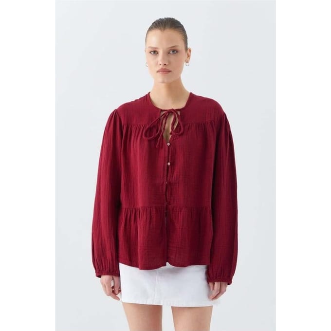 Lange Mouwen Losse Blouse met Strikhals