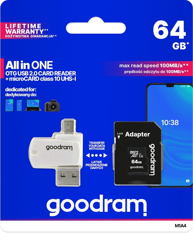 64 GB microSDXC geheugen kaart met SD Adapter en Cardreader
