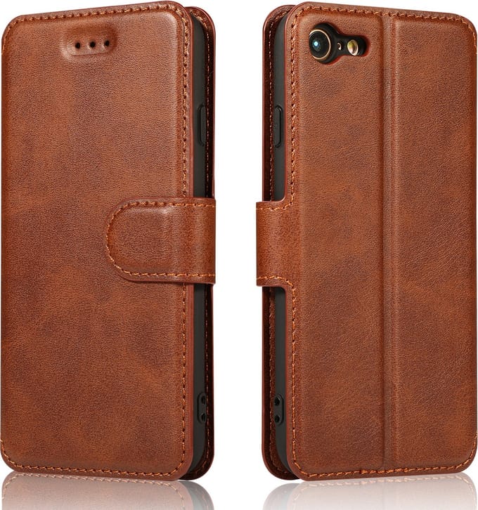 Bookcase Geschikt voor Apple iPhone 7 / 8 - Donkerbruin - Pasjeshouder - Portemonnee