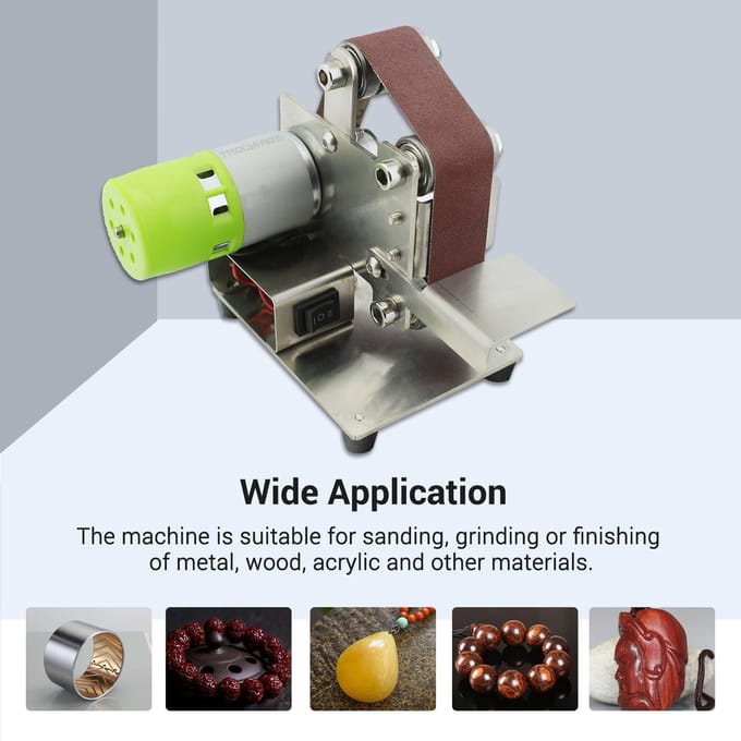 Mini Bandschuurmachine Elektrische Schuur Polijst Slijpmachine 7 Variabele Snelheid met 10 Schuurbanden EU plug & 30mm belt zilver