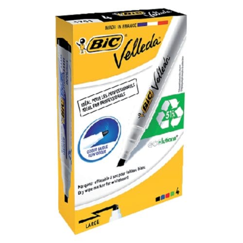 BIC Velleda 1751 ECOlutions Whiteboardstiften Medium Schuine Punt - Diverse Kleuren - Pak van 4 Stuks