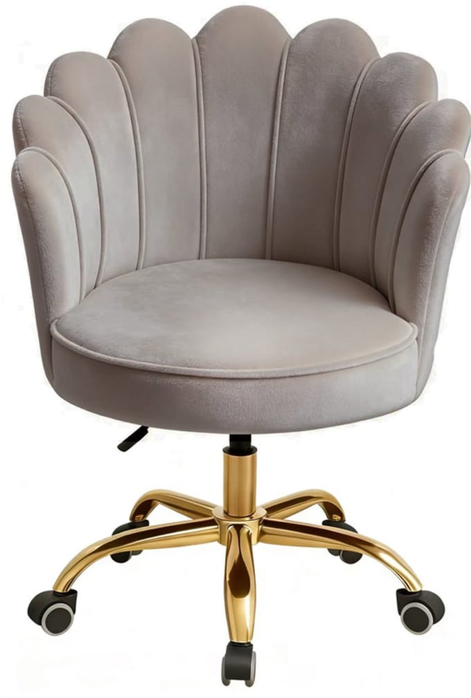 Russle Velvet Schelp Bureaustoel Taupe met Goudkleurig onderstel