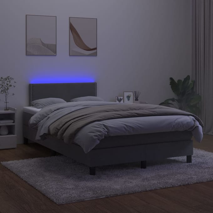 vidaXL - Boxspring - met - matras - en - LED - fluweel - donkergrijs - 120x200 - cm
