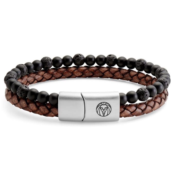 Icon | Armband van Lavasteen, Onyx en Vintage Leer