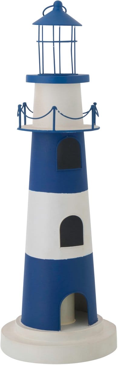 J-Line vogelhuisje Vuurtoren met licht - ijzer - blauw/wit