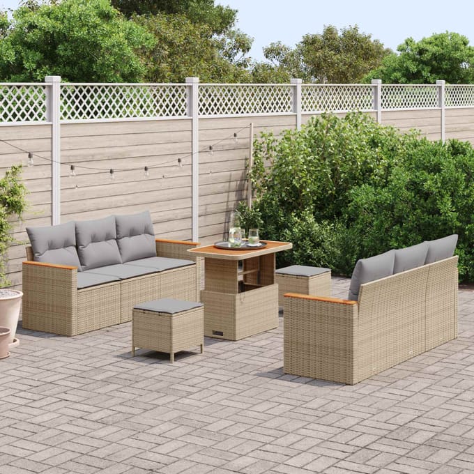 vidaXL - Tuinbank - Set - 9 - st - Beige - poly - rattan