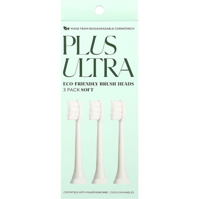 Plus Ultra, tête de brosse écologique, poils doux, lot de 3 white