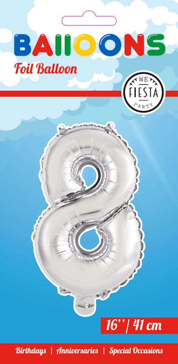 Folieballon 16" nmr. 8 - Zilver