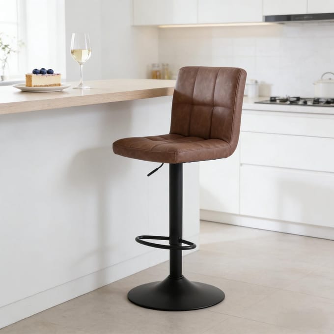 MODFU - Barkruk - Draaibaar En Verstelbaar - Modern - Metalen Frame - Donkerbruin