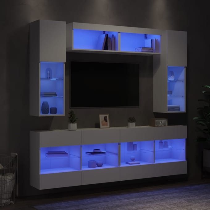 vidaXL - 6-delige - Tv-wandmeubelset - met - LED-verlichting - wit