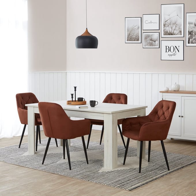 Homestyle4u Eettafel - 160x90 cm - Uitschuifbare Eetkamertafel - Massief hout - Wit