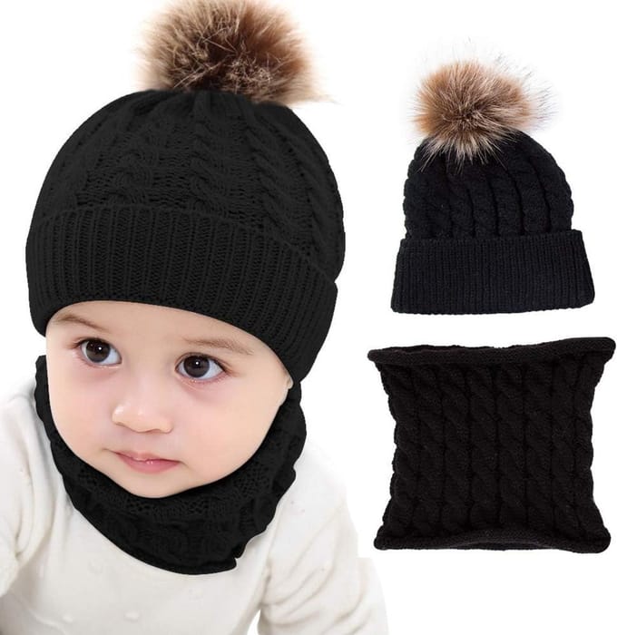 Set van 2 Gebreide Wintermuts en Sjaal voor Baby en Peuters