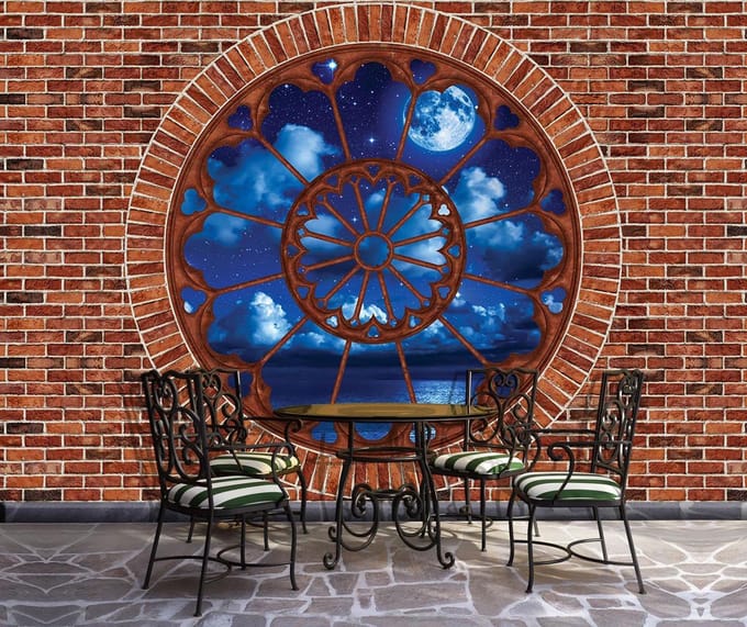 Brick Wall Clouds Sea Moon Photo Wallcovering
