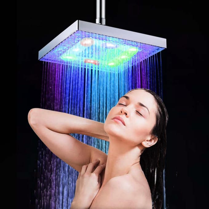 12 Inch LED Matzwart Vierkant Regendouche Hogedruk Waterval Verstelbare Vaste Douchekop Multiple Colors LED zilver