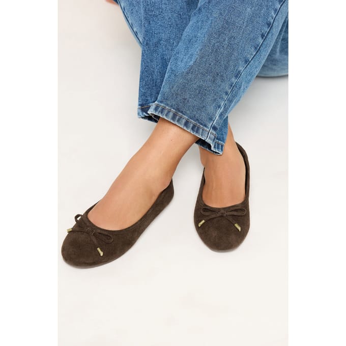 Yours Chocoladebruine Geweven Ballerina Pumps In Brede Epasvormsize 39EEE