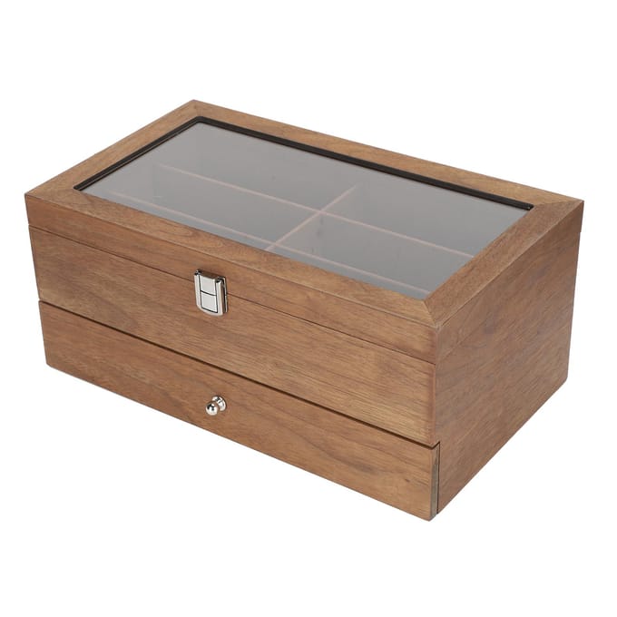 Boîte à lunettes en bois à 12 compartiments, double couche, présentoir à lunettes, boîte de rangement décorative gray