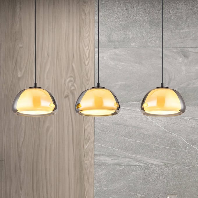 Globo Jella hanglamp, lengte 95 cm, rookgrijs, 3-lamps, glas