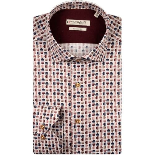 Giordano Overhemd Maggiore Satin Stretch Graphic Pattern Deep Mauve-Multi / male