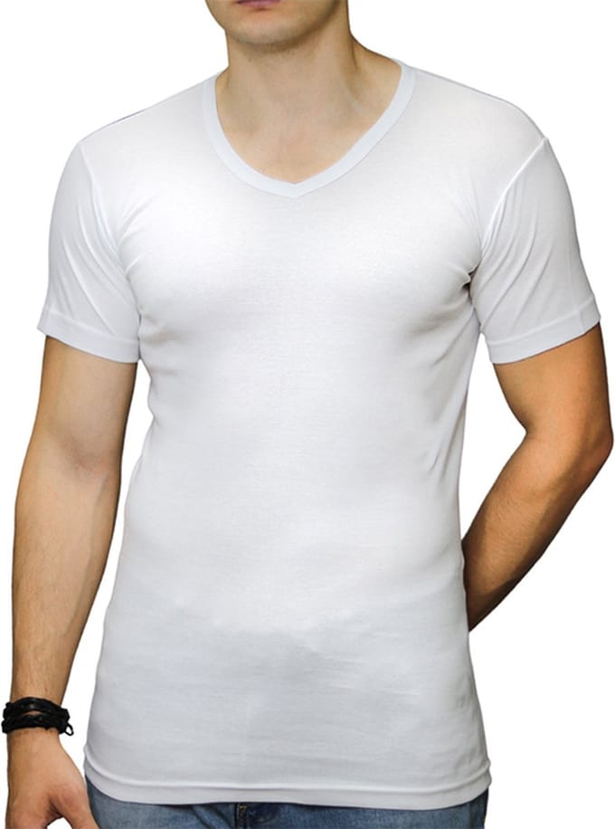 Top kwaliteit Heren T-shirt V-Hals – 2 Stuks – Wit – 100% Katoen – Maat M/L