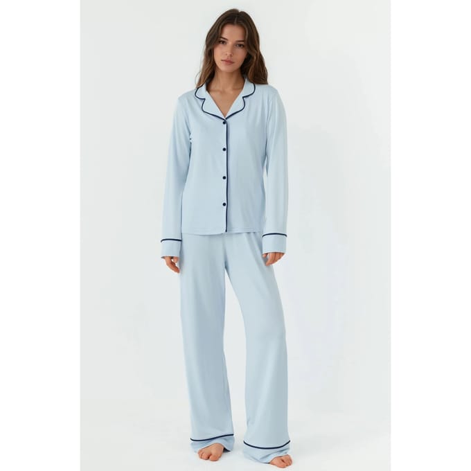 Ontspannen Pasvorm Lange Mouwen Extra Zachte Pyjama Set met Kraag