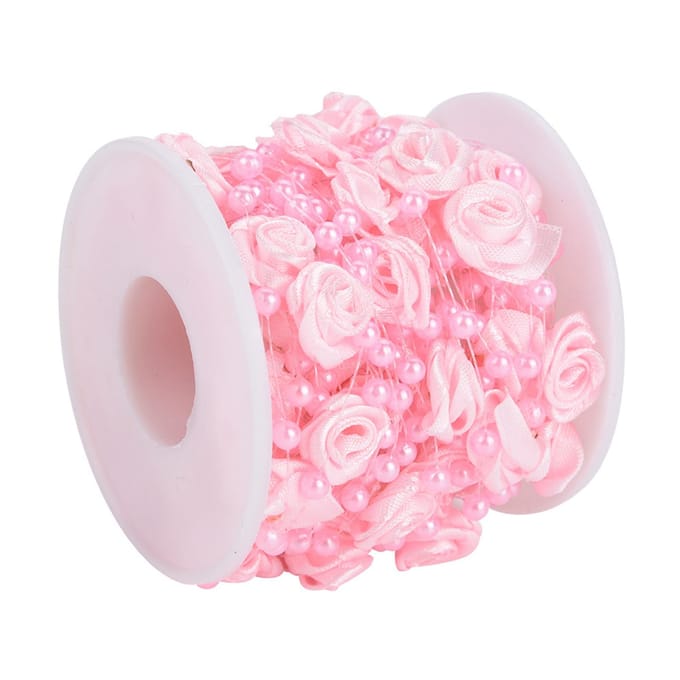 10m rol Roos Kunstparel Draad Kralen Slinger String DIY Bruiloftsdecoratie(roze)