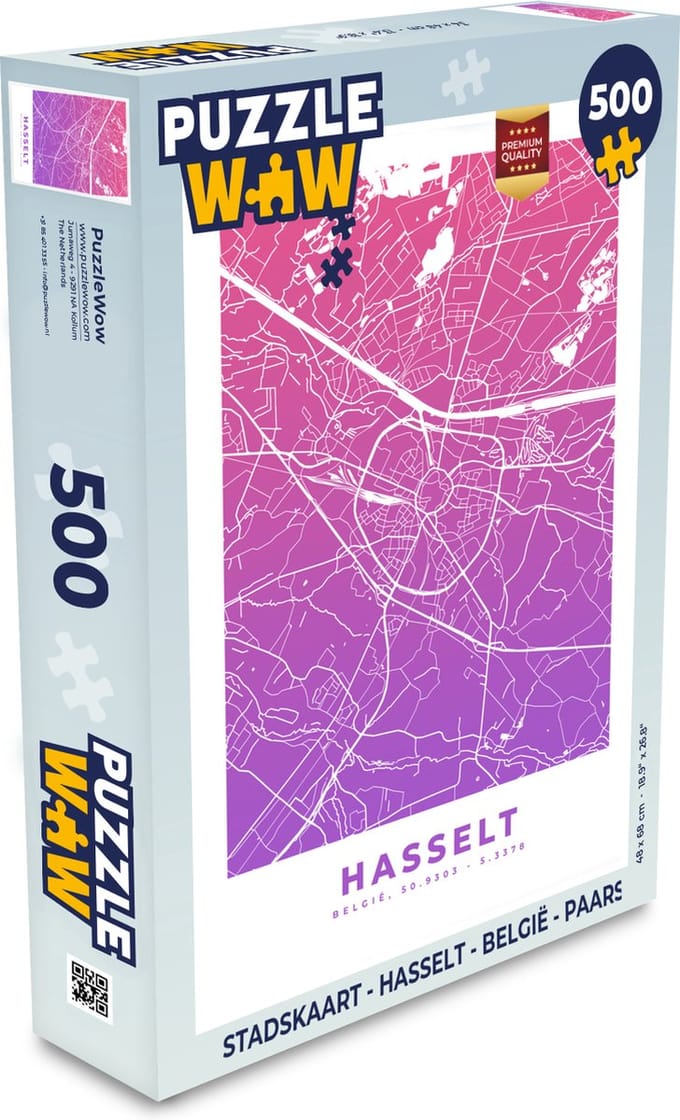 Puzzel Stadskaart - Hasselt - België - Paars - Legpuzzel - Puzzel 500 stukjes - Plattegrond