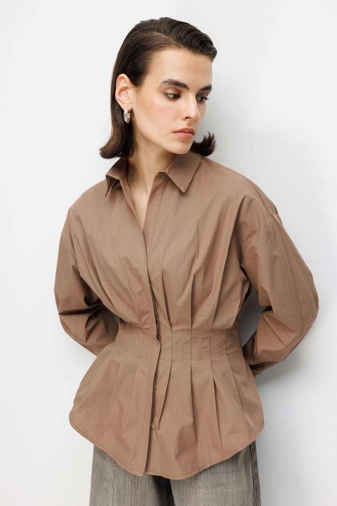 Aansluitende Langemouw Poplijn Shirt met Knopsluiting