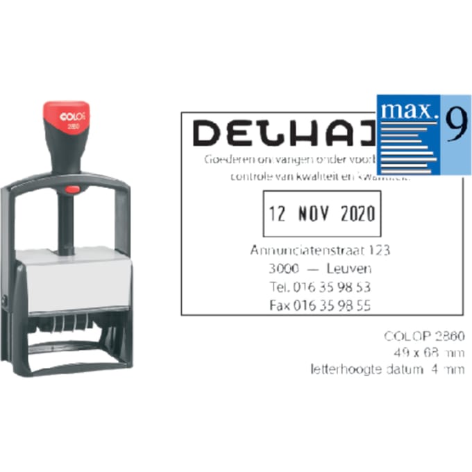 Woord-datumstempel Colop 2860 personaliseerbaar 49x68