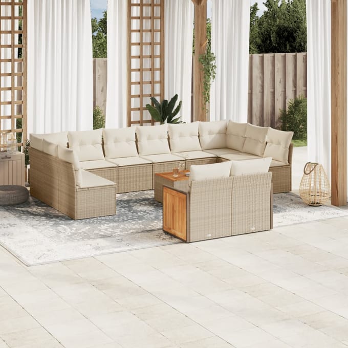 vidaXL - 13-delige - Loungeset - met - kussens - poly - rattan - beige