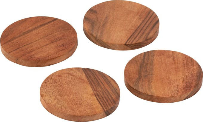 J-Line onderzetter Rond Acacia - hout - naturel - 4 stuks