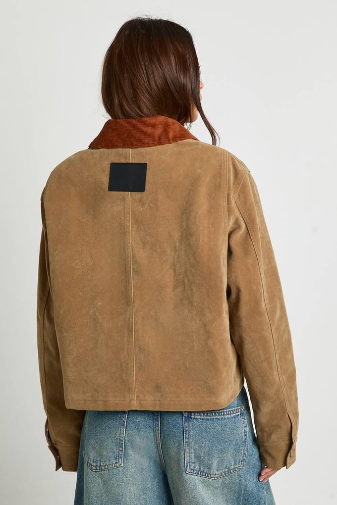 boohoo Dames Cord Contrast Kraag Kunstsuede Jas | Brown | Maat: 10