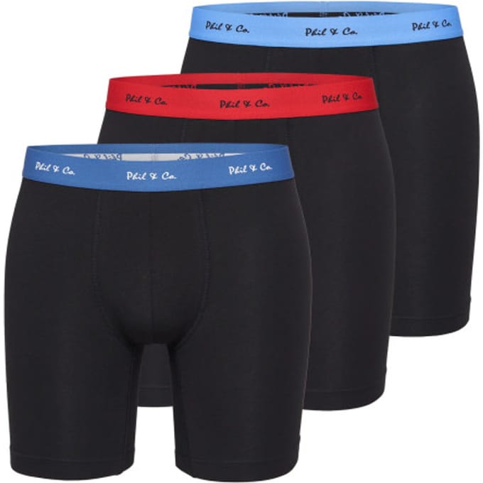 Phil & Co Boxershorts Heren Met Lange Pijpen Boxer Briefs 3-Pack Zwart - Maat L