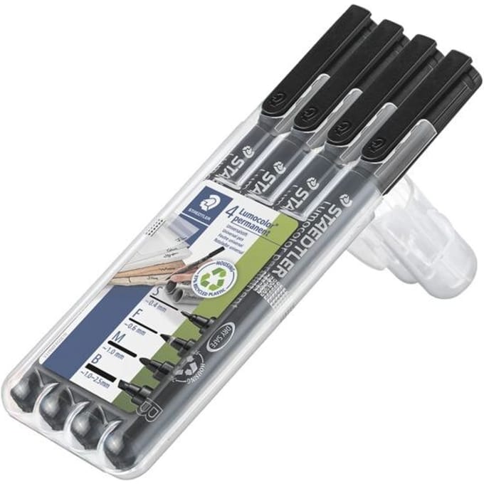 Staedtler Lumocolor permanent S F M B DRY SAFE 31-9WP4GS Permanent marker Zwart Watervast: Ja