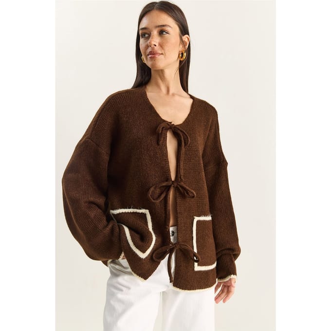 Oversized Gebreide Cardigan met Striksluiting