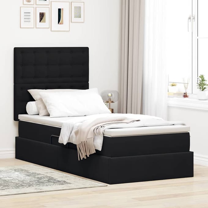 vidaXL - Opslag - bed - met - matras - met - hoofdeinde - Zwart - 90 - x - 190 - cm - Fluweel