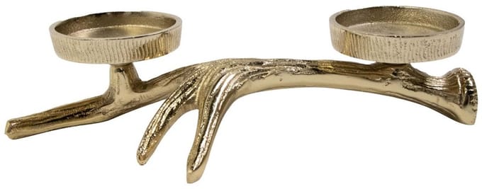 Waxinelicht -theelicht Standaard gewei 2 goud 7,5x28x17cm