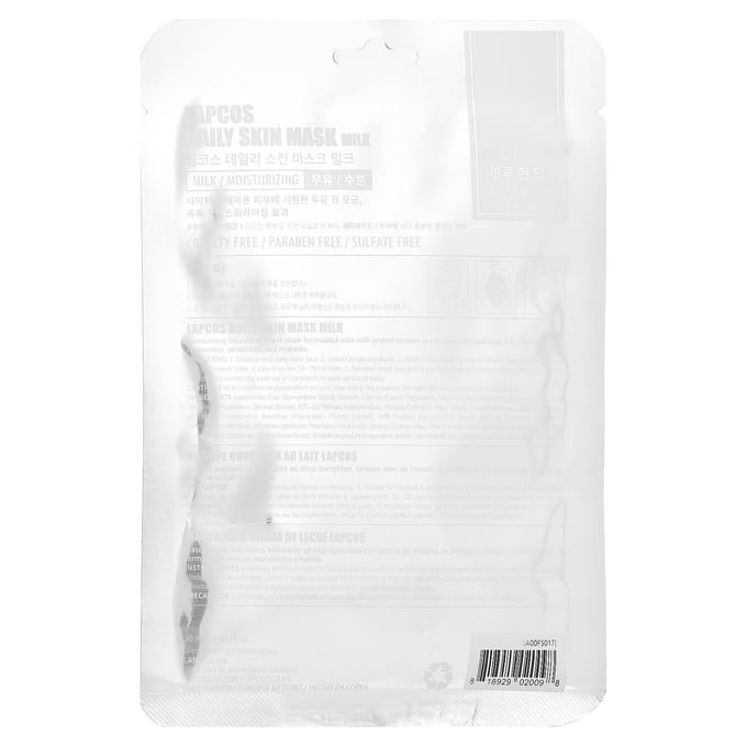 Lapcos Milk Beauty Sheet Mask, hydraterend, 1 sheet, 30 ml (1,01 fl oz) white